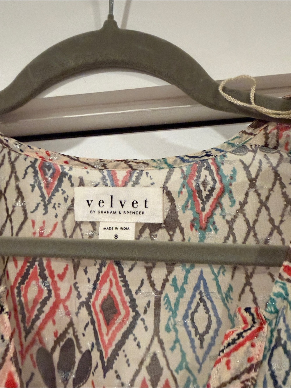 Velvet by Graham & Spencer Cream Boho Midi Dress with Coral & Teal Diamond sm - Picture 5 of 7